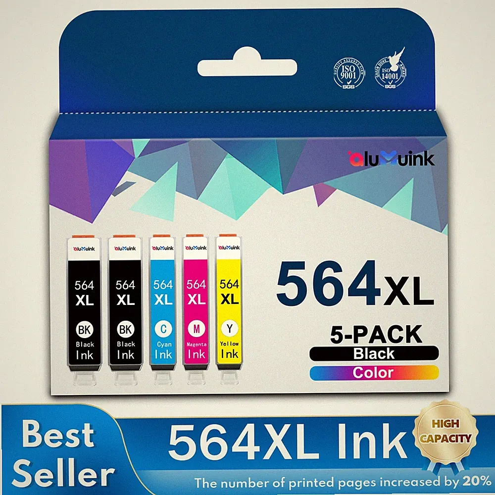 564 XL 564XL Ink Combo 5Pack Replacement For HP 564 Cartridge With New Chip