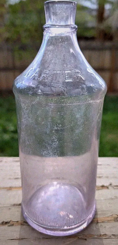 Antique c1899 Carter's USA Ink Large GLASS BOTTLE 9.5" Amethyst Purple Sun #4