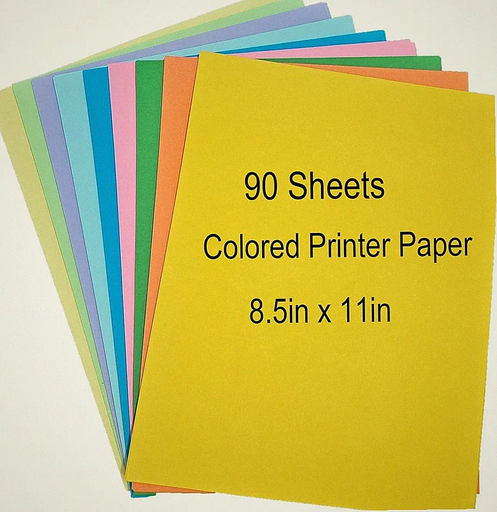 Colored Copy Paper 8.5 X 11 Printer Paper, 90 Sheets Colorful Paper Letter Size