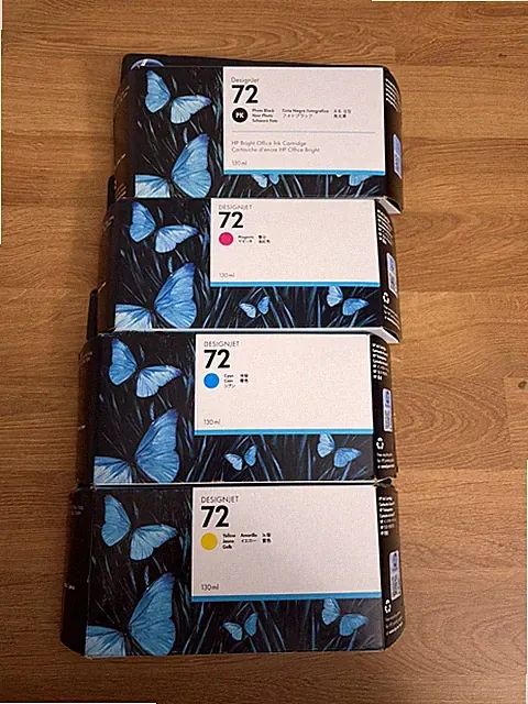 Lot of 4 HP 72 DesignJet Inks C9370A Photo Black C9372A Magenta C9371A Cyan