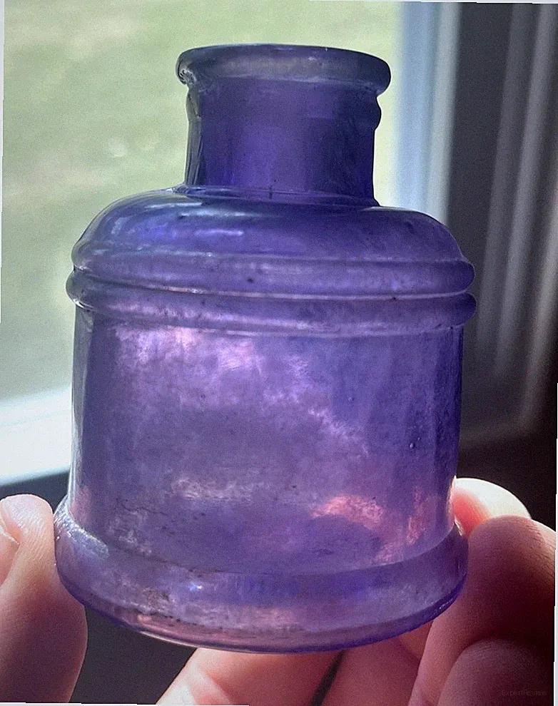 NICE AMETHYST COLORED SMALL THOMAS INK BOTTLE HAND BLOWN 1890'S ERA DUG L@@K